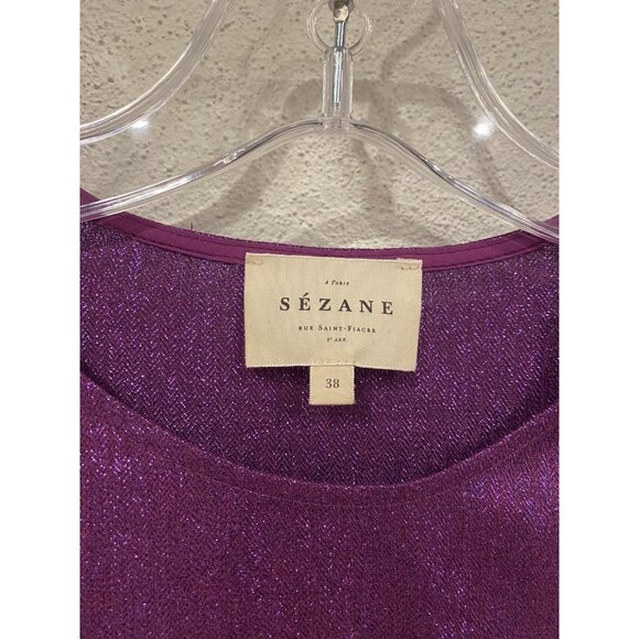 Sézane Tiberio Shirt Womens Medium Medium Purple Shimmer Metallic Blouse - Picture 3 of 4